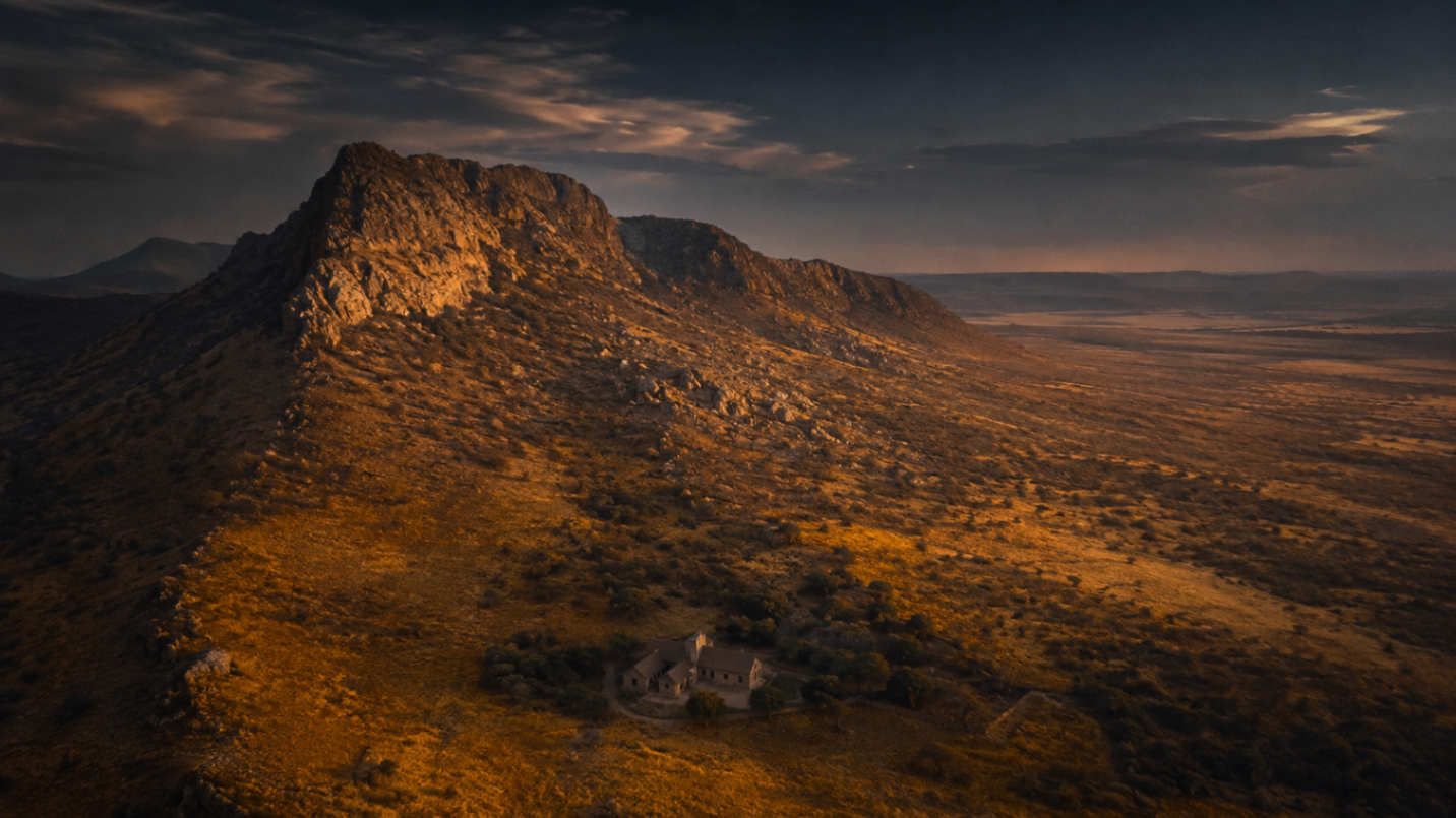 South African highland farmland at dusk